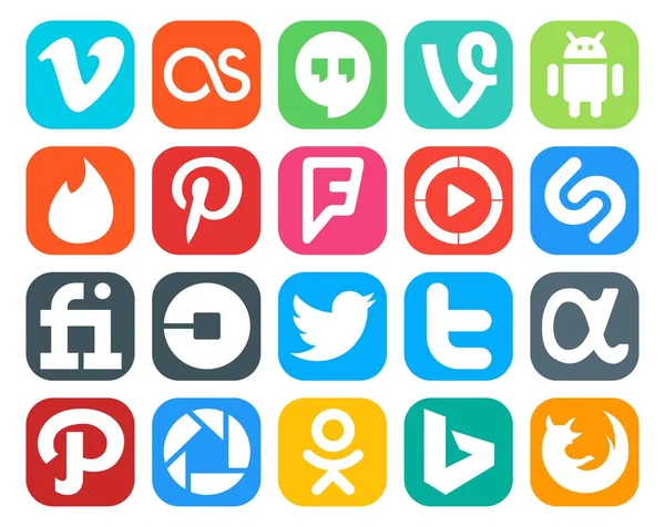 Social Media Icon Pack Inclusief Tweet Bestuurder Vierkant Een Auto — Stockvector