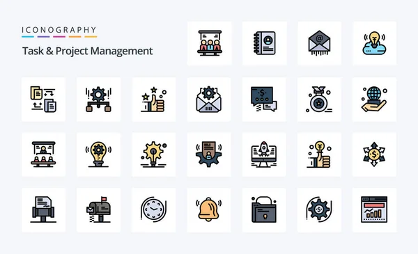 Task Project Management Line Filled Style Icon Pack — Stock Vector