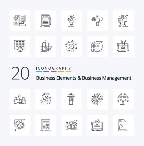 生産管理ポイントソリューションのような20のビジネス要素とビジネス管理ラインアイコンパック ヒューマン — ストックベクタ