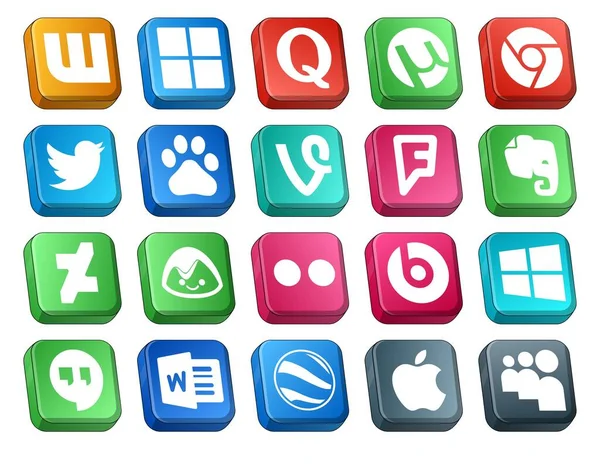 Social Media Icon Pack Incluindo Hangouts Bate Pílula Baidu Flickr — Vetor de Stock