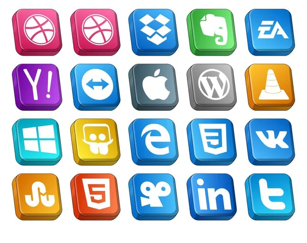 Social Media Icon Pack Including Edge Windows Teamviewer Player Vlc — Stock Vector
