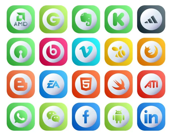 Social Media Icon Pack Including Swift Sports Video Blogger — Stock Vector