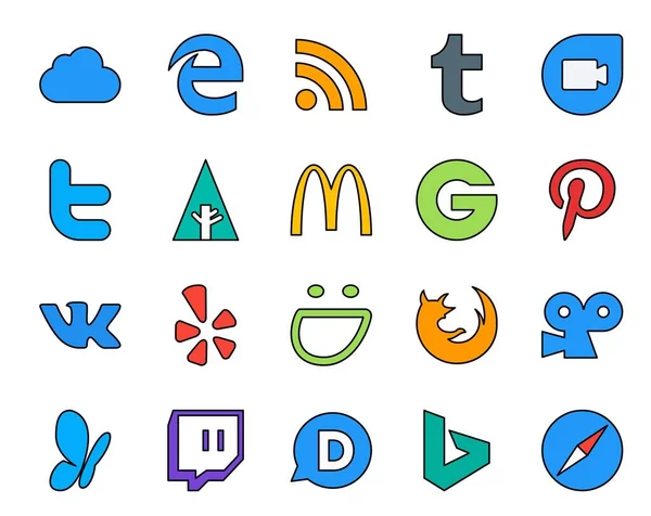 Social Media Icon Pack Including Msn Browser Mcdonalds Firefox Yelp — Stock Vector
