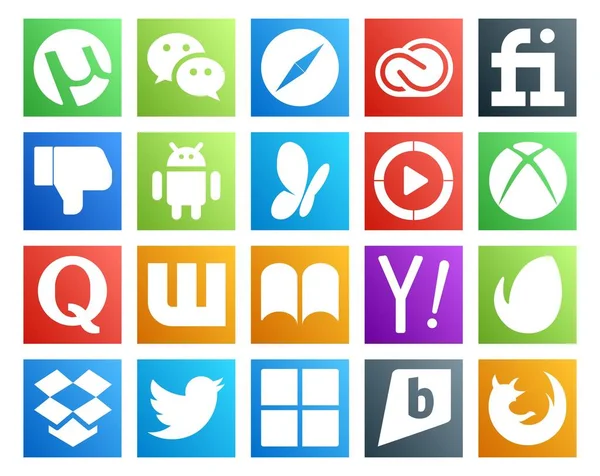 20ソーシャルメディアアイコンパックウォッチパッドを含む ファイバー Xbox Windows Media Player — ストックベクタ