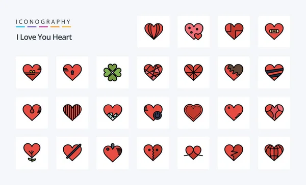 Paquete Iconos Líneas Corazón — Archivo Imágenes Vectoriales