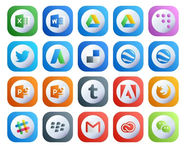 Social Media Icon Pack Inclusief Gmail Praten Google Aarde Verslappen — Stockvector