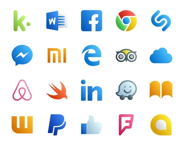 Social Media Icon Pack Including Paypal Ibooks Tripadvisor Waze Swift — Stock Vector