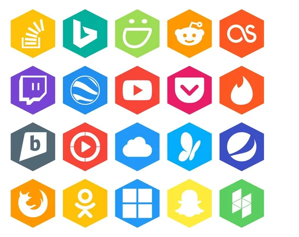 Paquete Iconos Redes Sociales Incluyendo Icloud Windows Media Player Contracción — Vector de stock