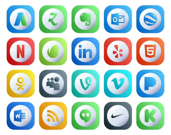Social Media Icon Pack Including Rss Pandora Yelp Video Vine — Stock Vector
