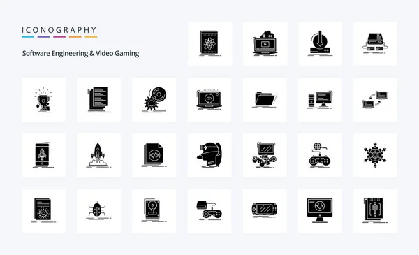 Ingeniería Software Videojuegos Paquete Iconos Glifos Sólidos — Vector de stock