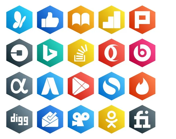 Social Media Icon Pack Inclusief Google Play App Net Bing — Stockvector