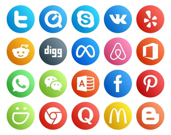 Social Media Icon Pack Including Facebook Посыльный Digg Мбаппе Офис — стоковый вектор