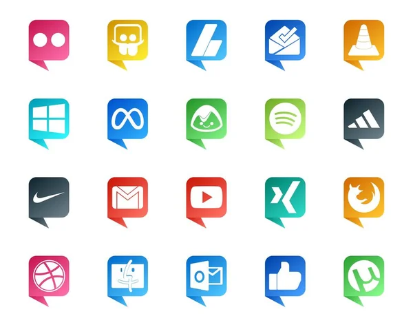 20ソーシャルメディアスピーチメールのようなバブルスタイルのロゴ Gmail スポティファイ — ストックベクタ