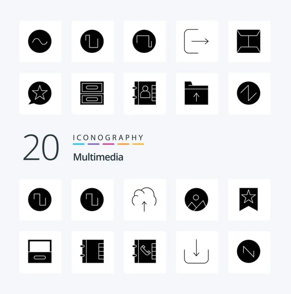 Multimedia Solid Glyph Icon Pack Wie Logout Lieblings Multimedia Lesezeichen — Stockvektor