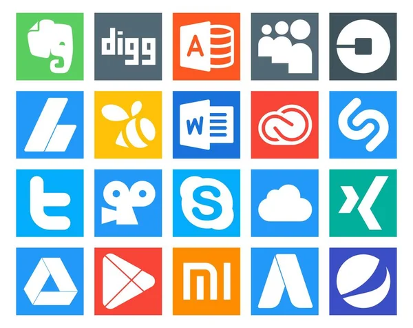 Paquete Iconos Redes Sociales Incluyendo Viddler Twitter Anuncios Shazam — Vector de stock