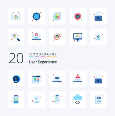 20 Kullanıcı Deneyimi Düz Renk Paketi, pad lock roket ux bilgisayar gözü gibi