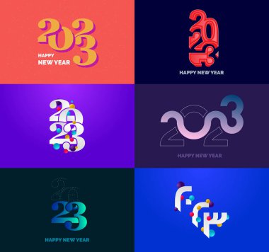 2023 Büyük Set Mutlu Yeni Yıl logosu metin tasarımı 2023 sayı dizayn şablonu