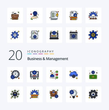 20 İş ve Yönetim Hattı Renkli Simge Paketi Mali iş çantası gibi çevrimiçi bulut