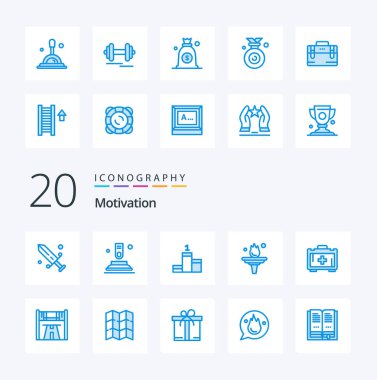 Motivasyon çantası pozisyonu eğitimi gibi 20 Motivasyon Mavi Renk simgesi paketi