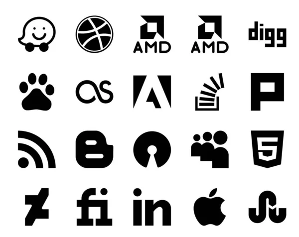 Social Media Icon Pack Including Deviantart Myspace Question Open Source — Stock Vector