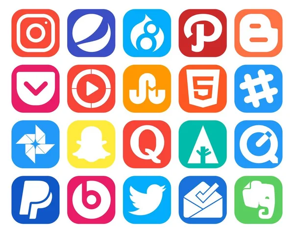 Social Media Icon Pack Включая Quicktime Вопрос Наткнулся Quora Фото — стоковый вектор