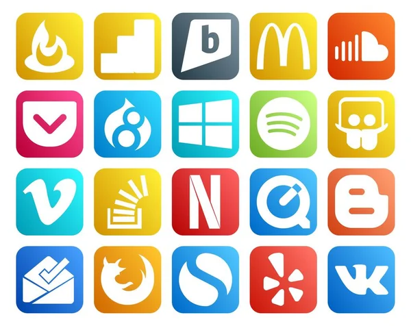 Social Media Icon Pack Including Overflow Question Drupal Stockoverflow Vimeo — Stock Vector