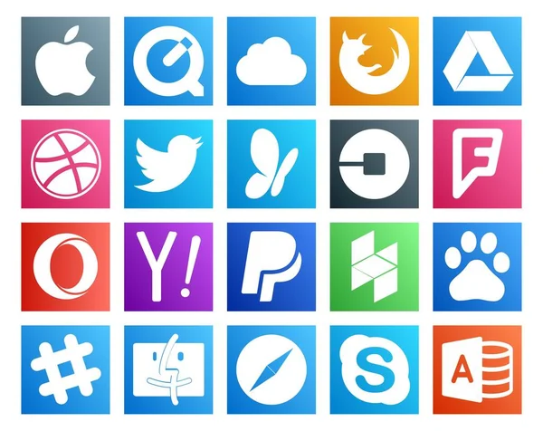 Social Media Icon Pack Compris Paypal Yahoo Tweet Opéra Chauffeur — Image vectorielle