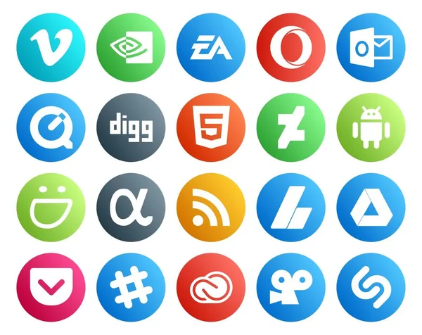 Social Media Icon Pack Including Ads Rss Quicktime App Net — Stock Vector
