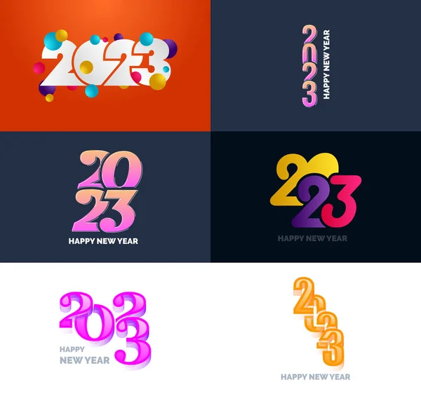 Grande Conjunto 2023 Feliz Ano Novo Design Texto Logotipo Modelo — Vetor de Stock