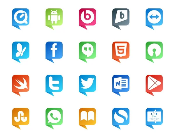 20ソーシャルメディアスピーチバブルスタイルのロゴのようなWhatsapp アプリだ Htmlです Google Play ツイート — ストックベクタ