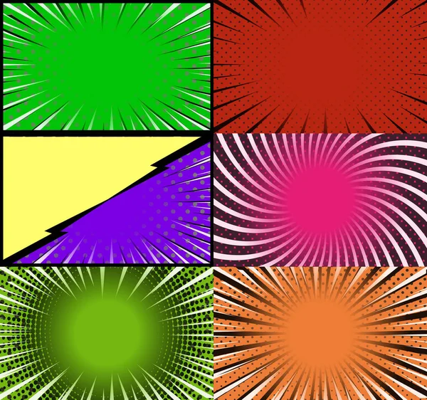 Cadres Colorés Fond Bande Dessinée Avec Des Rayons Demi Tons — Image vectorielle
