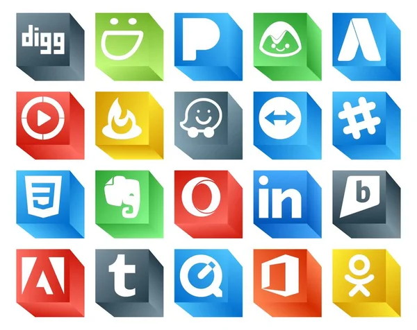 Social Media Icon Pack Including Adobe Linkedin Waze Opera Css — Stock Vector