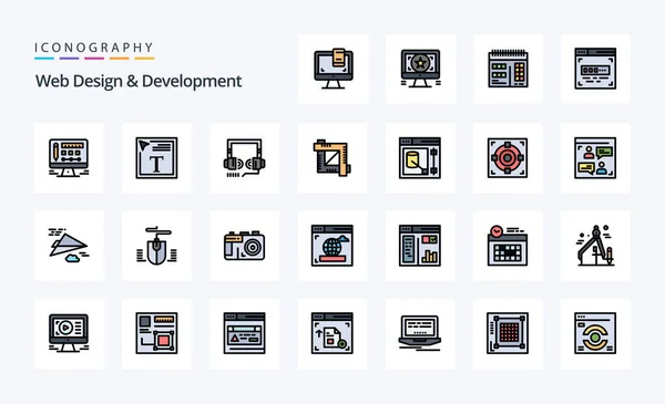 Web Design Development Line Full Style Icon Pack — Stockový vektor