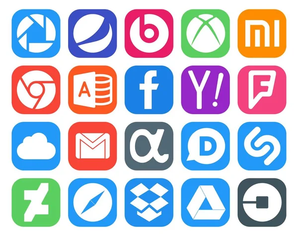 Pacchetto Social Media Icon Compreso Shazam Rete App Yahoo Posta — Vettoriale Stock