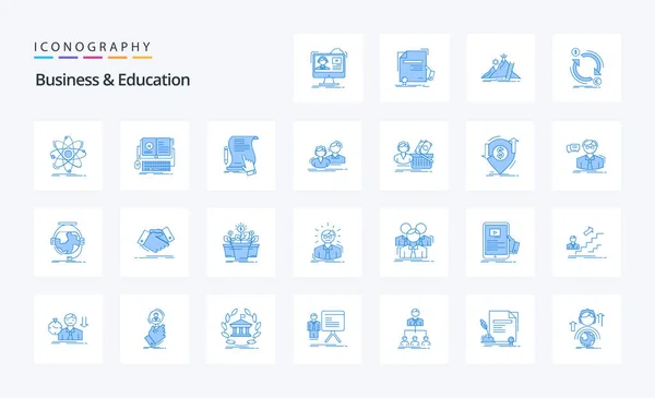Paquete Iconos Negocios Educación Azul — Vector de stock