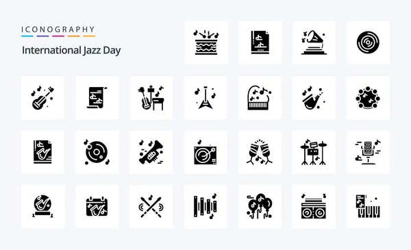 Día Internacional Del Jazz Paquete Iconos Glifos Sólidos — Archivo Imágenes Vectoriales