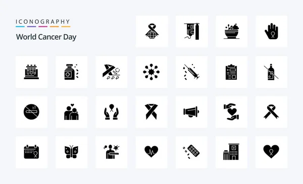 Dia Mundial Câncer Solid Glyph Icon Pack — Vetor de Stock