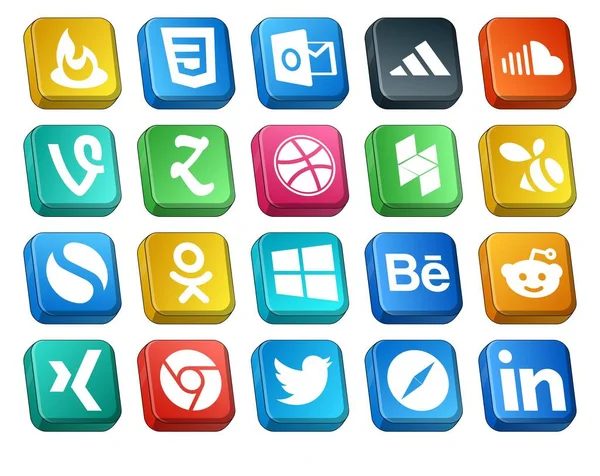 Social Media Icon Pack Inclusief Xing Aanschouw Zoögereedschap Ramen Eenvoudig — Stockvector