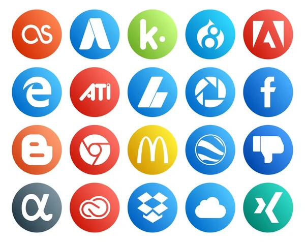 Social Media Icon Pack Включая Творческое Облако Нравится Реклама Google — стоковый вектор