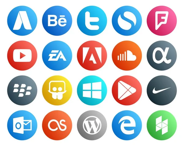 Social Media Icon Pack Inklusive Slideshare App Netz Elektronik Musik — Stockvektor