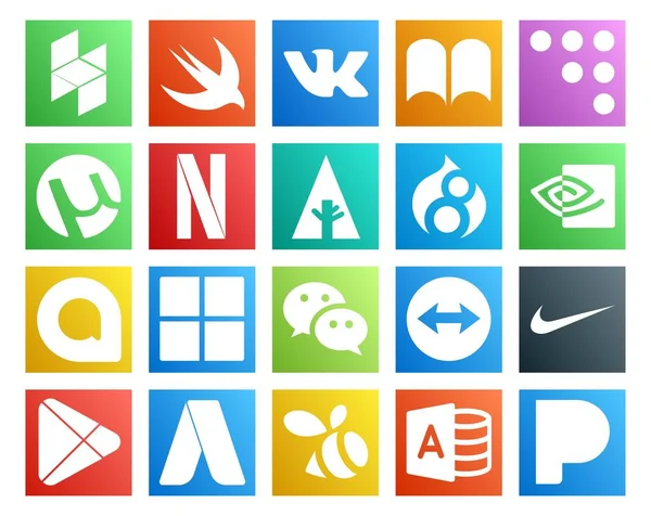 Social Media Icon Pack Compris Les Applications Nike Drupal Visionneuse — Image vectorielle