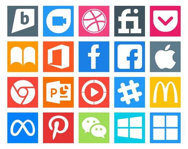 Social Media Icon Pack Including Facebook Mcdonalds Apple Chat Video — Stock Vector