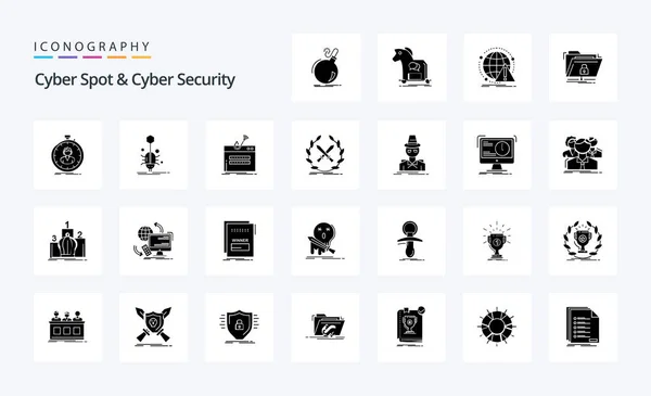Pack Icônes Cyber Spot Cyber Security Solid Glyph — Image vectorielle