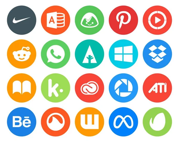 Social Media Icon Pack Inclusief Ati Adobe Vooreerst Kik — Stockvector