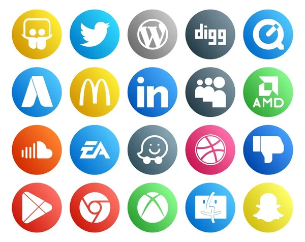 Social Media Icon Pack Including Sports Electronics Arts Mcdonalds Music — Stock Vector