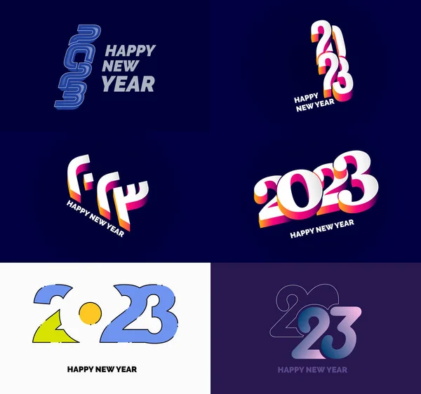 Duży Zestaw 2023 Szczęśliwego Nowego Roku Projekt Tekstu Logo Wzór — Wektor stockowy