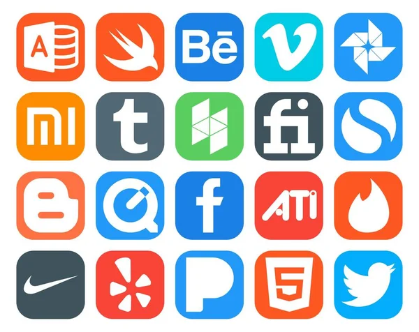 Social Media Icon Pack Inclusief Yelp Een Tinder Tot Ziens — Stockvector