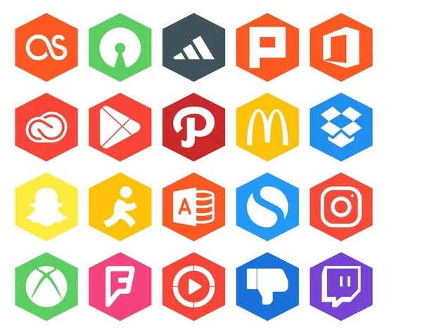 Social Media Icon Pack Inclusief Instagram Microsoft Toegang Google Spelen — Stockvector