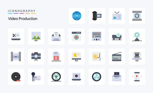 Video Production Flat Color Icon Pack — Stockový vektor