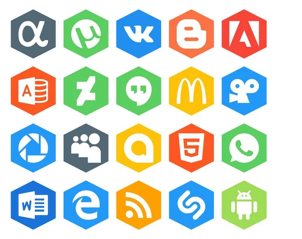 Social Media Icon Pack Inclusief Rss Woord Mcdonalds Een App — Stockvector